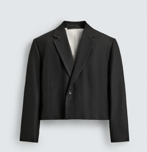 CROPPED FIT PINSTRIPE SUIT BLAZER